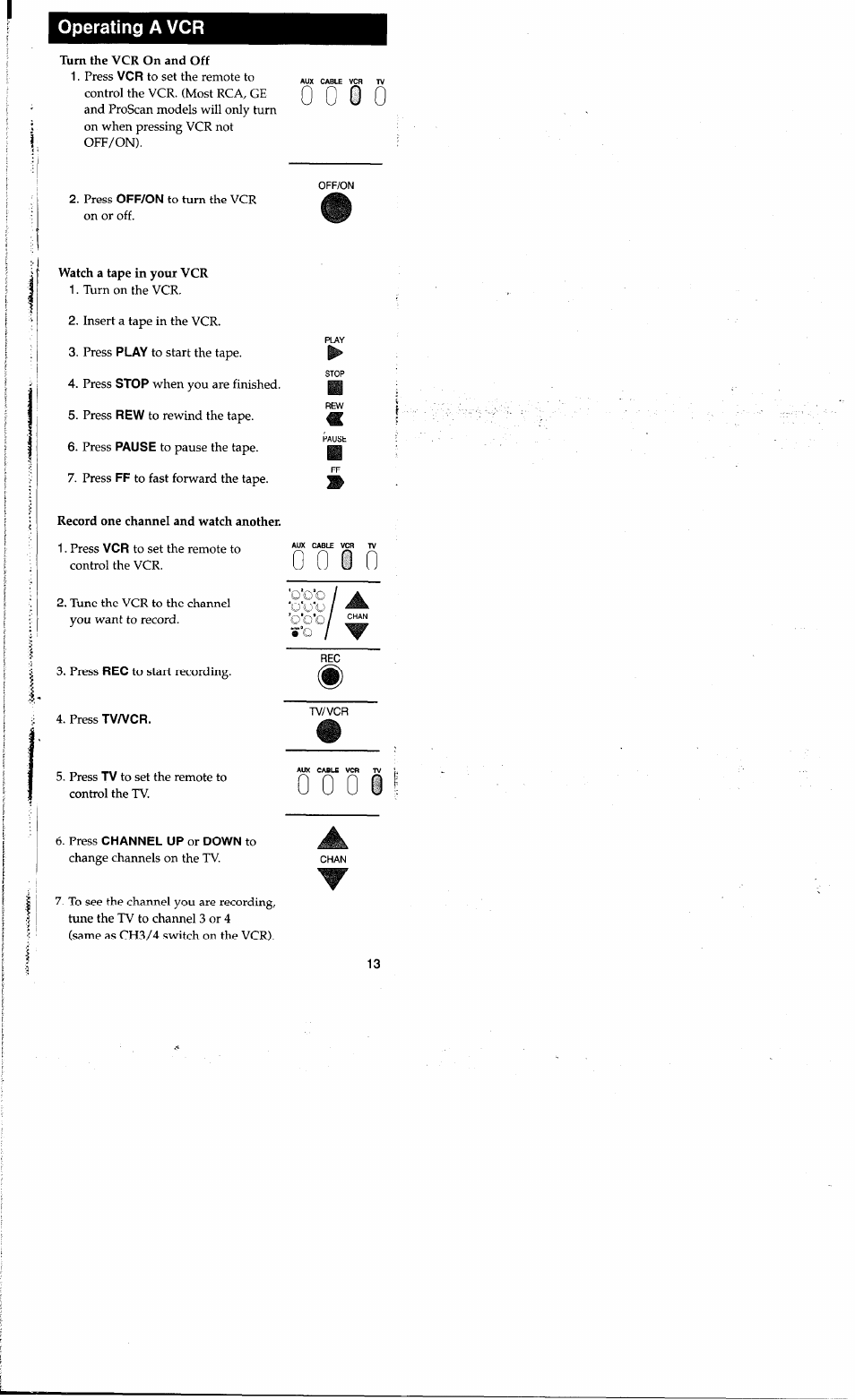 Operating a vcr | RCA RCU400R3 User Manual | Page 13 / 16