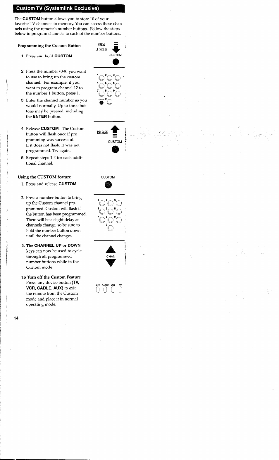 Custom tv (systemlink exclusive) | RCA RCU400R3 User Manual | Page 14 / 16