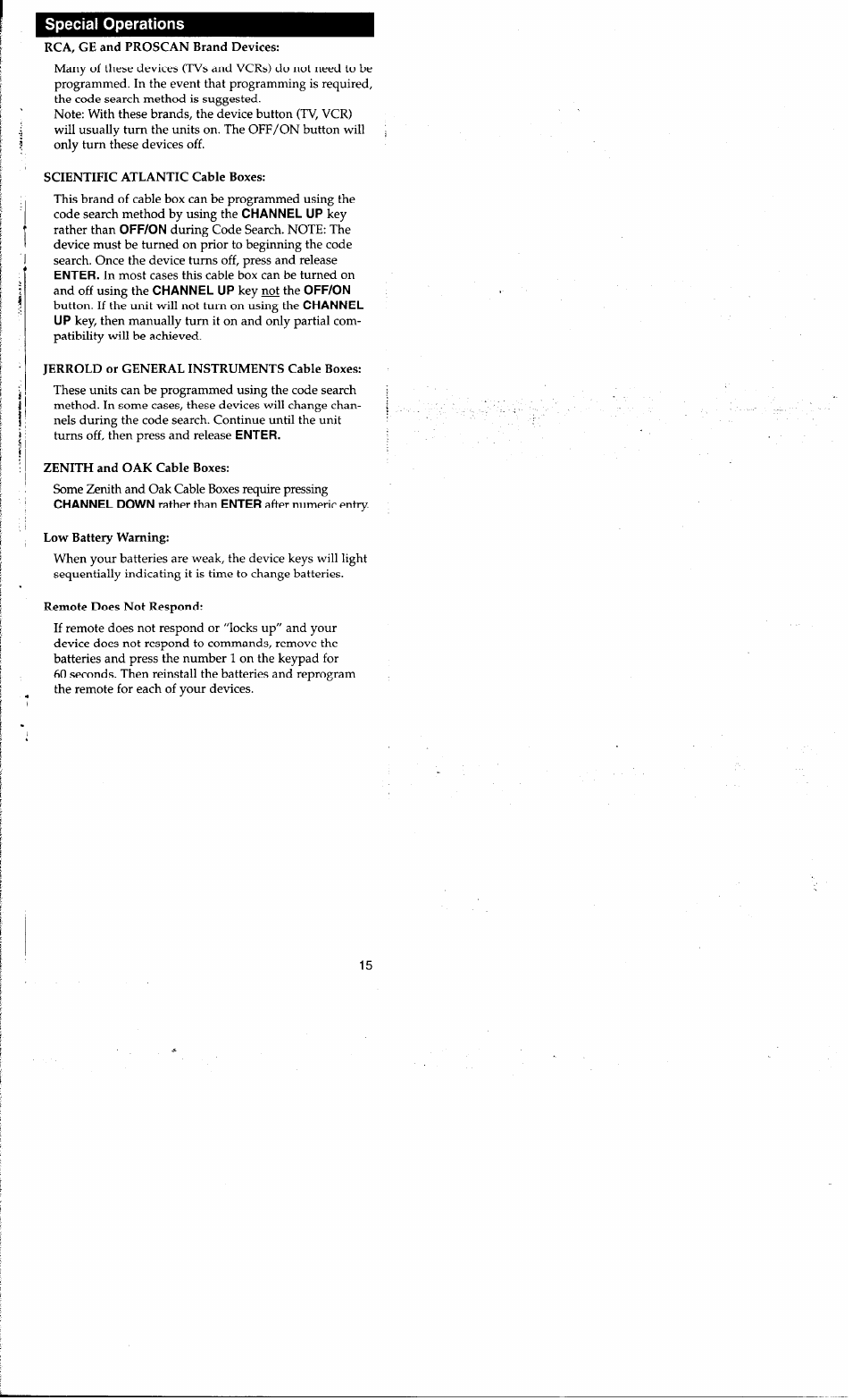 Special operations | RCA RCU400R3 User Manual | Page 15 / 16