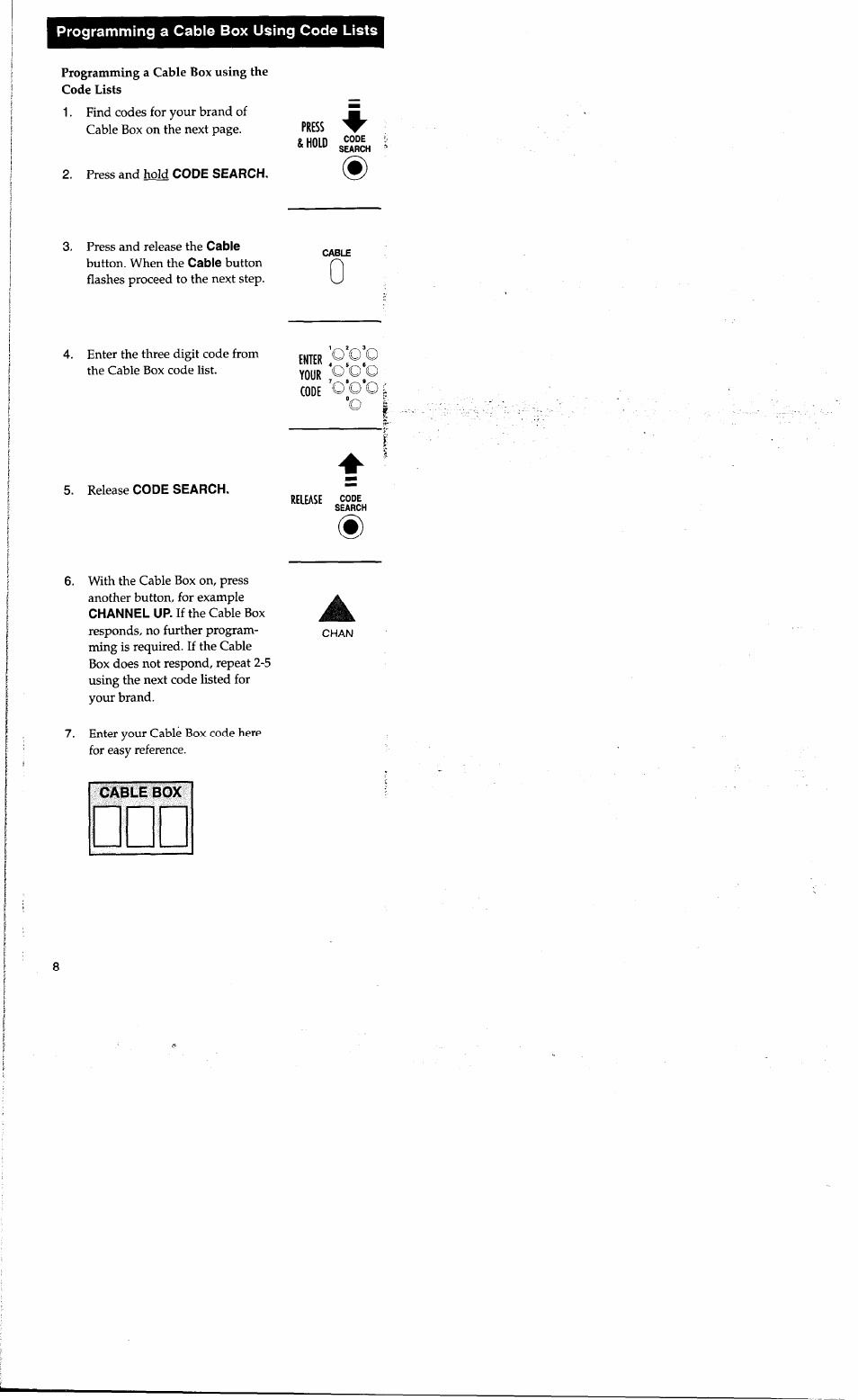 Ooo'i, Programming a cable box using code lists | RCA RCU400R3 User Manual | Page 8 / 16