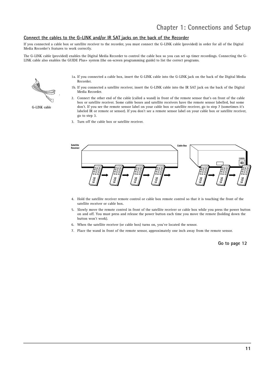 Chapter 1: connections and setup, Go to page 12 | RCA DRS7000N User Manual | Page 13 / 65