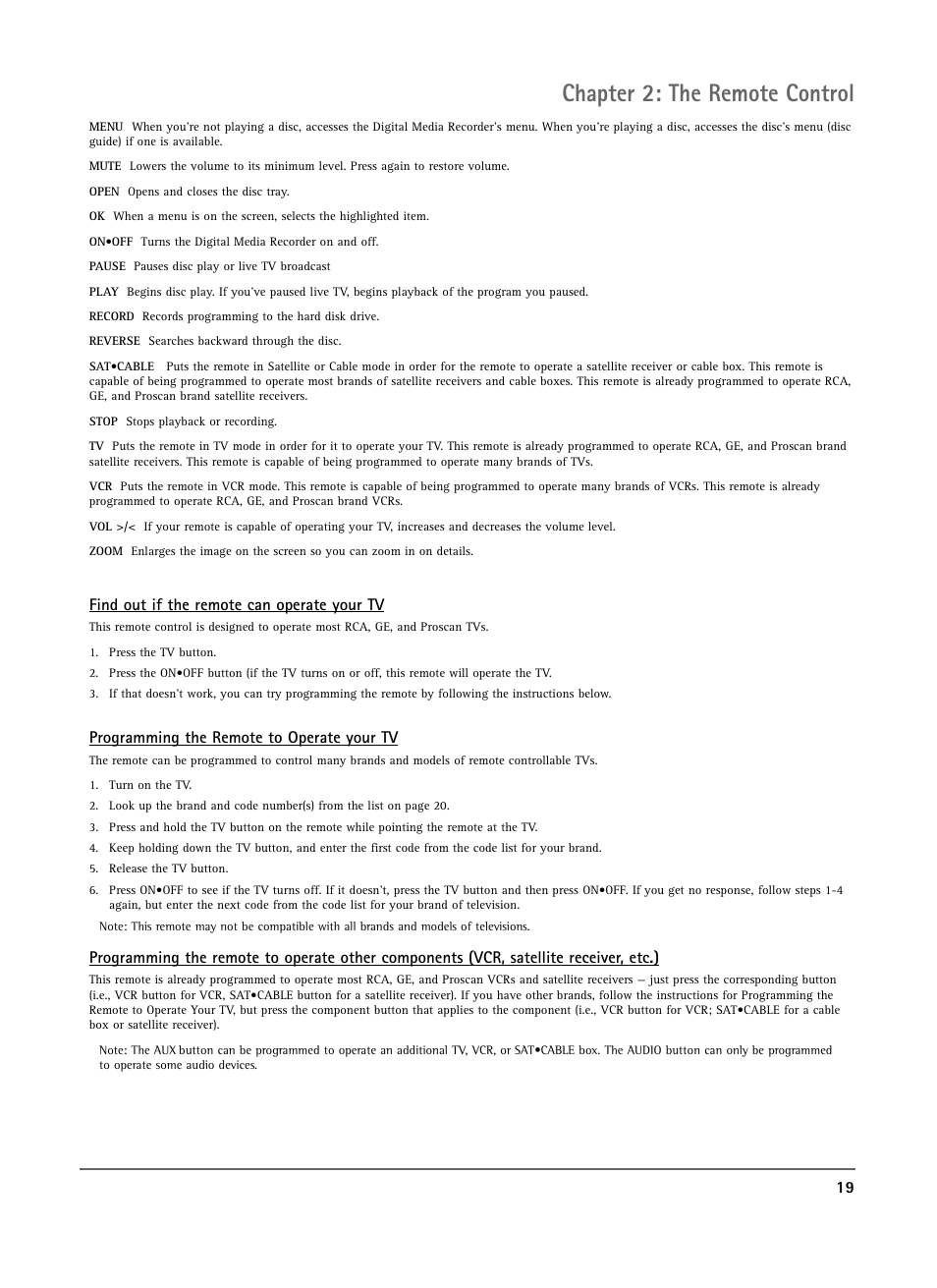 Chapter 2: the remote control | RCA DRS7000N User Manual | Page 21 / 65