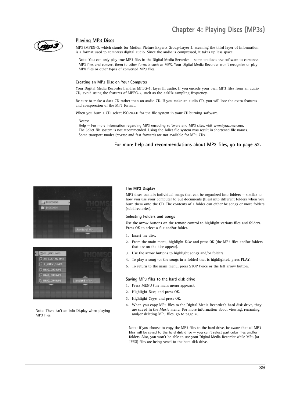 Chapter 4: playing discs (mp3s) | RCA DRS7000N User Manual | Page 42 / 65