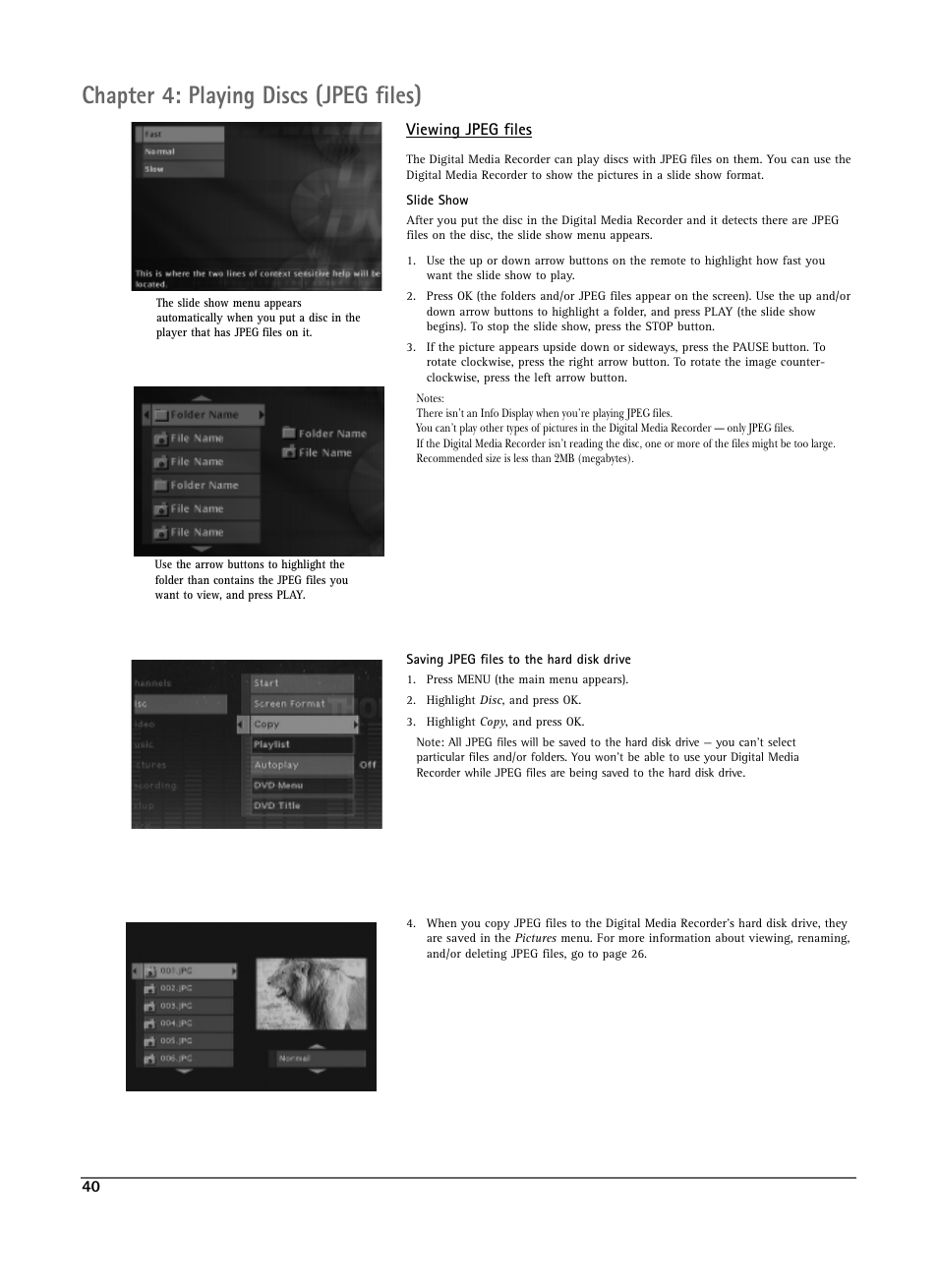 Chapter 4: playing discs (jpeg files) | RCA DRS7000N User Manual | Page 43 / 65
