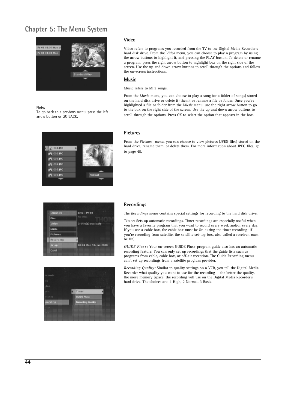 Chapter 5: the menu system | RCA DRS7000N User Manual | Page 47 / 65
