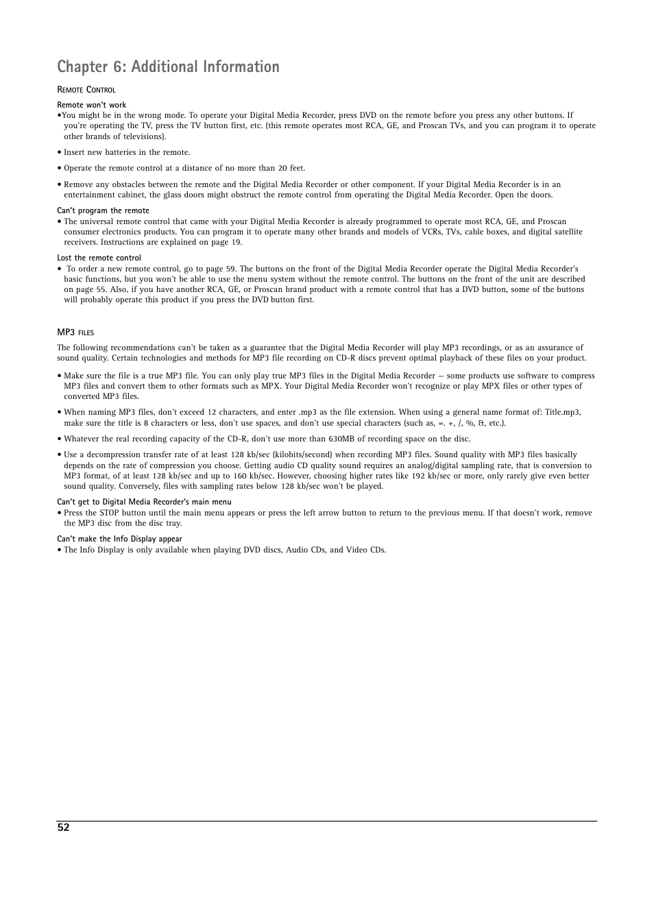 Chapter 6: additional information | RCA DRS7000N User Manual | Page 55 / 65