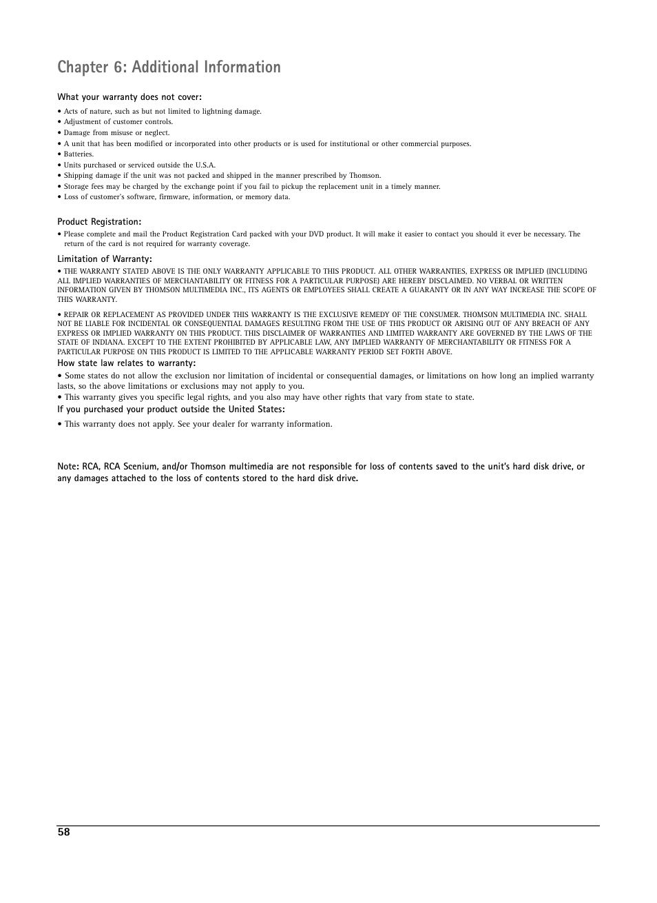 Chapter 6: additional information | RCA DRS7000N User Manual | Page 61 / 65