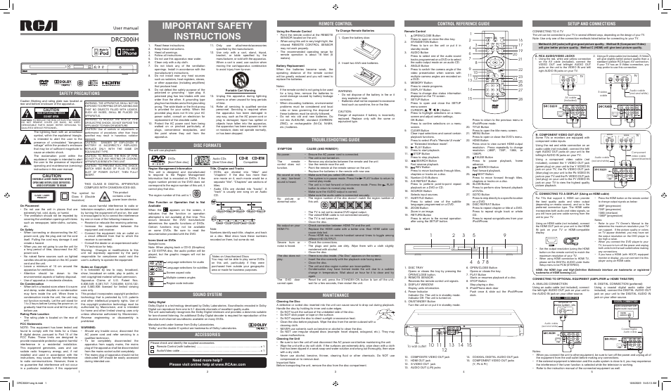 RCA DRC300iH User Manual | 2 pages