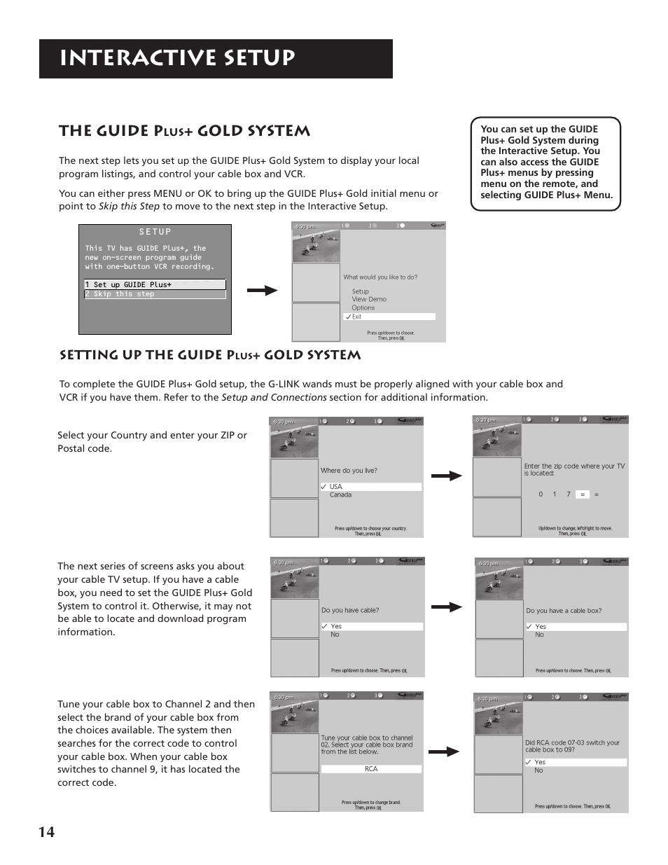 Interactive setup, The guide p, Gold system | RCA F32691 User Manual | Page 16 / 64