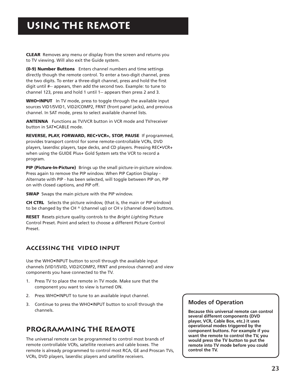 Using the remote, Programming the remote | RCA F32691 User Manual | Page 25 / 64