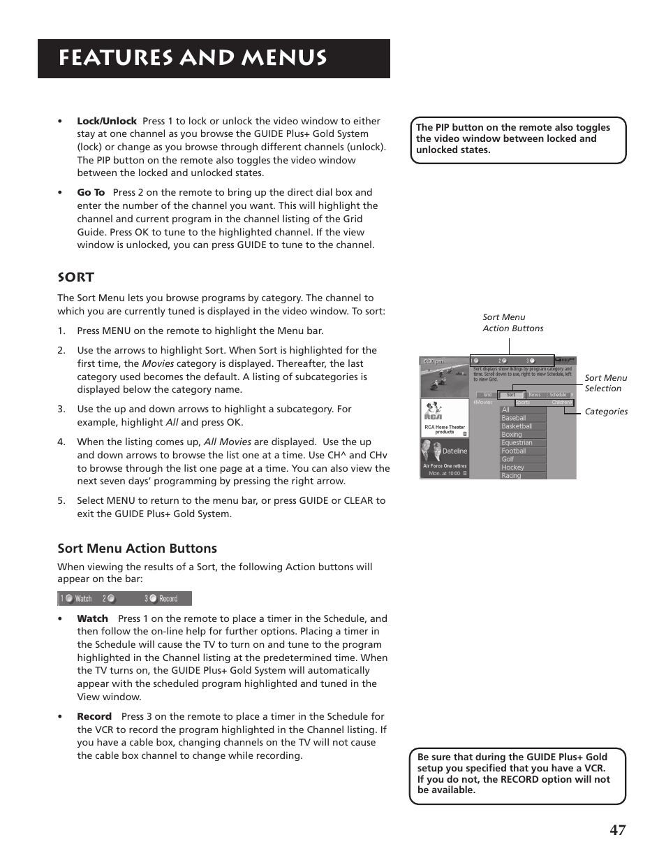 Features and menus | RCA F32691 User Manual | Page 49 / 64