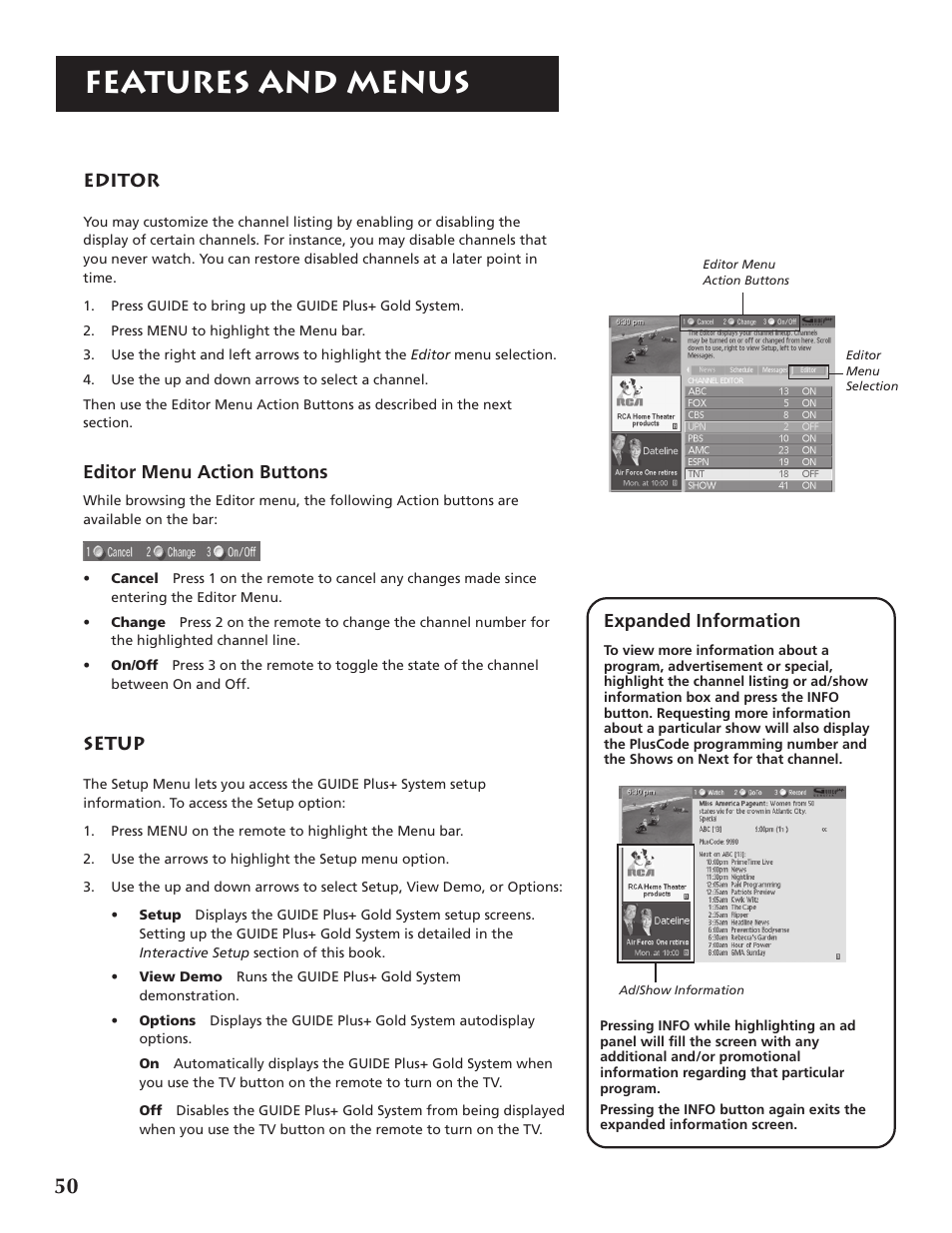 Features and menus | RCA F32691 User Manual | Page 52 / 64