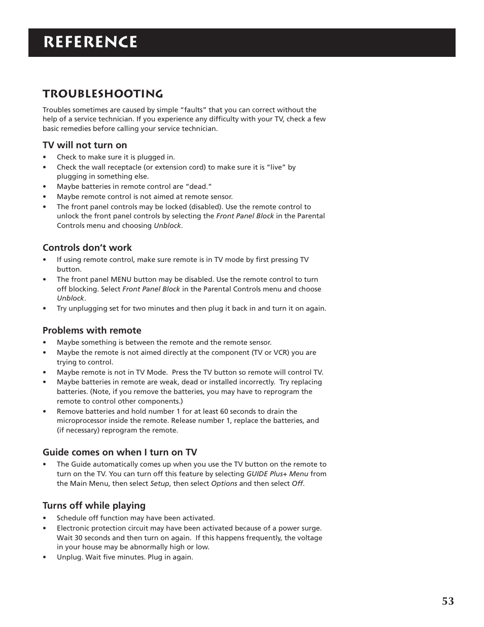 Reference, Troubleshooting | RCA F32691 User Manual | Page 55 / 64