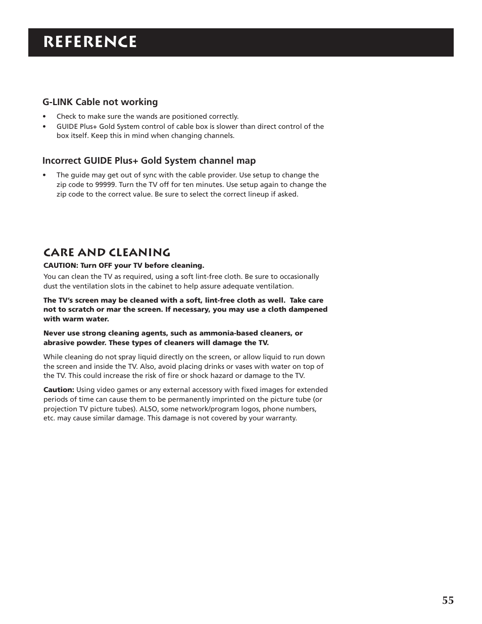 Reference, Care and cleaning | RCA F32691 User Manual | Page 57 / 64