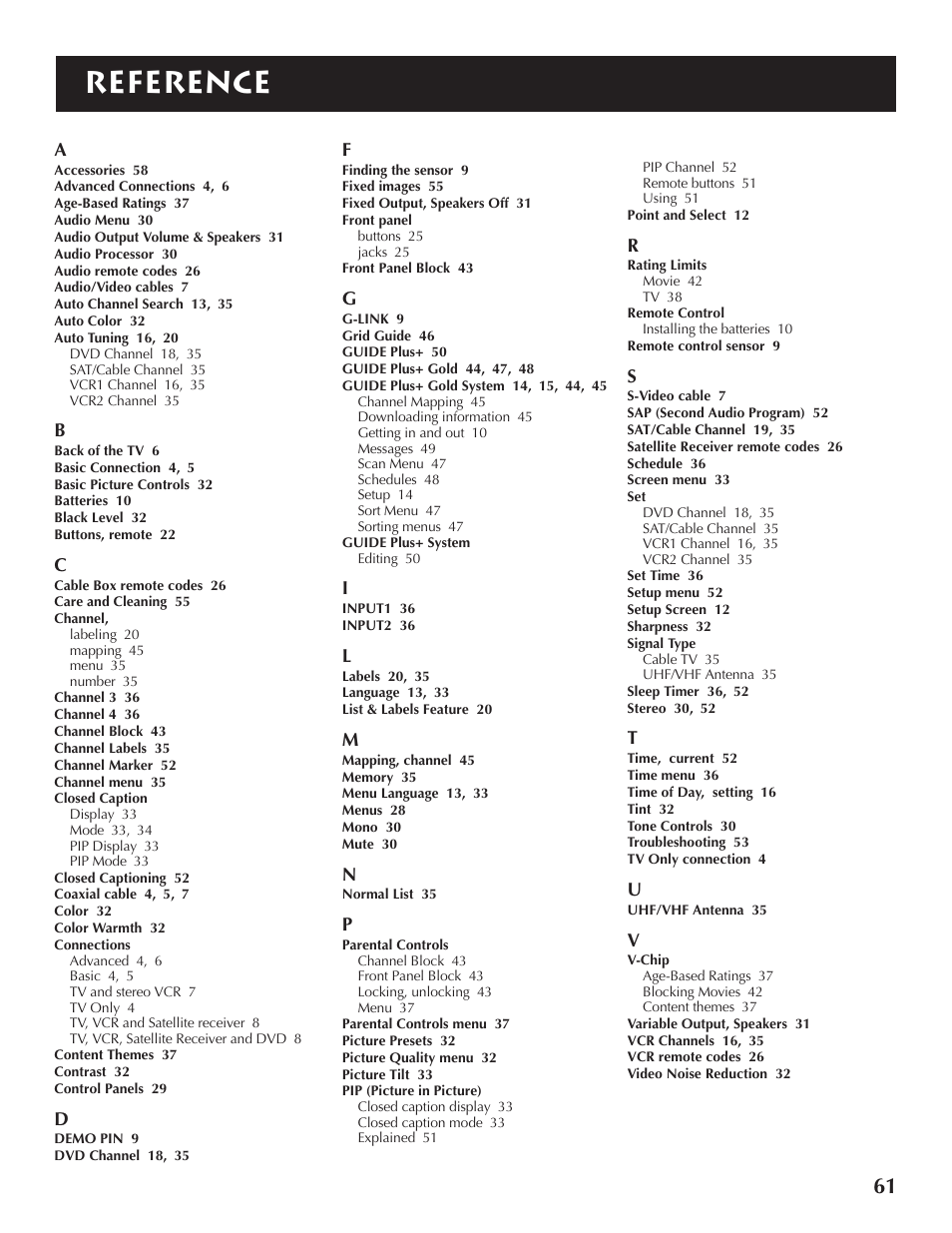 Reference | RCA F32691 User Manual | Page 63 / 64