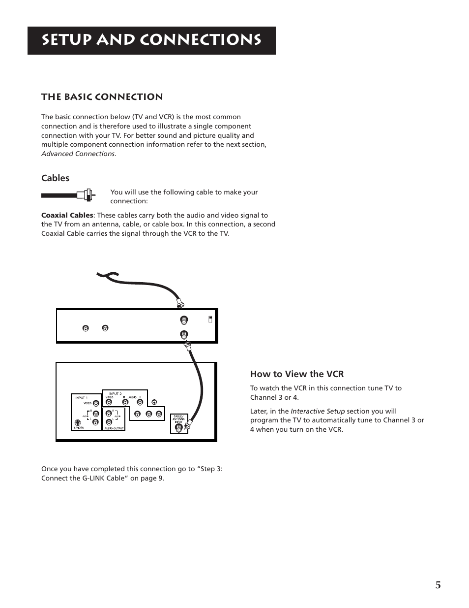 Setup and connections, The basic connection, Cables | How to view the vcr | RCA F32691 User Manual | Page 7 / 64