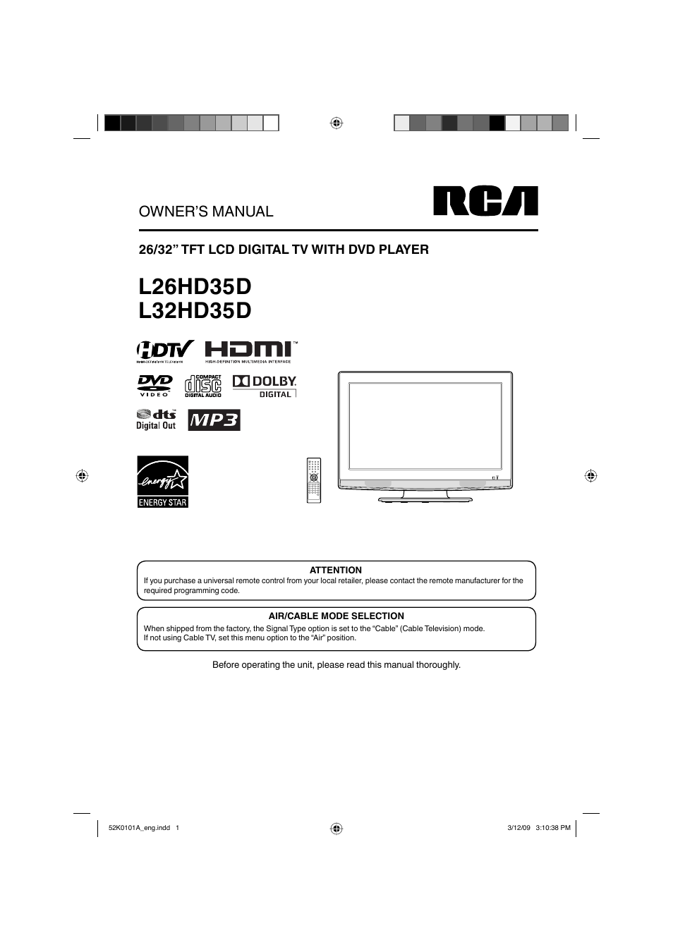 RCA L32HD35D User Manual | 48 pages