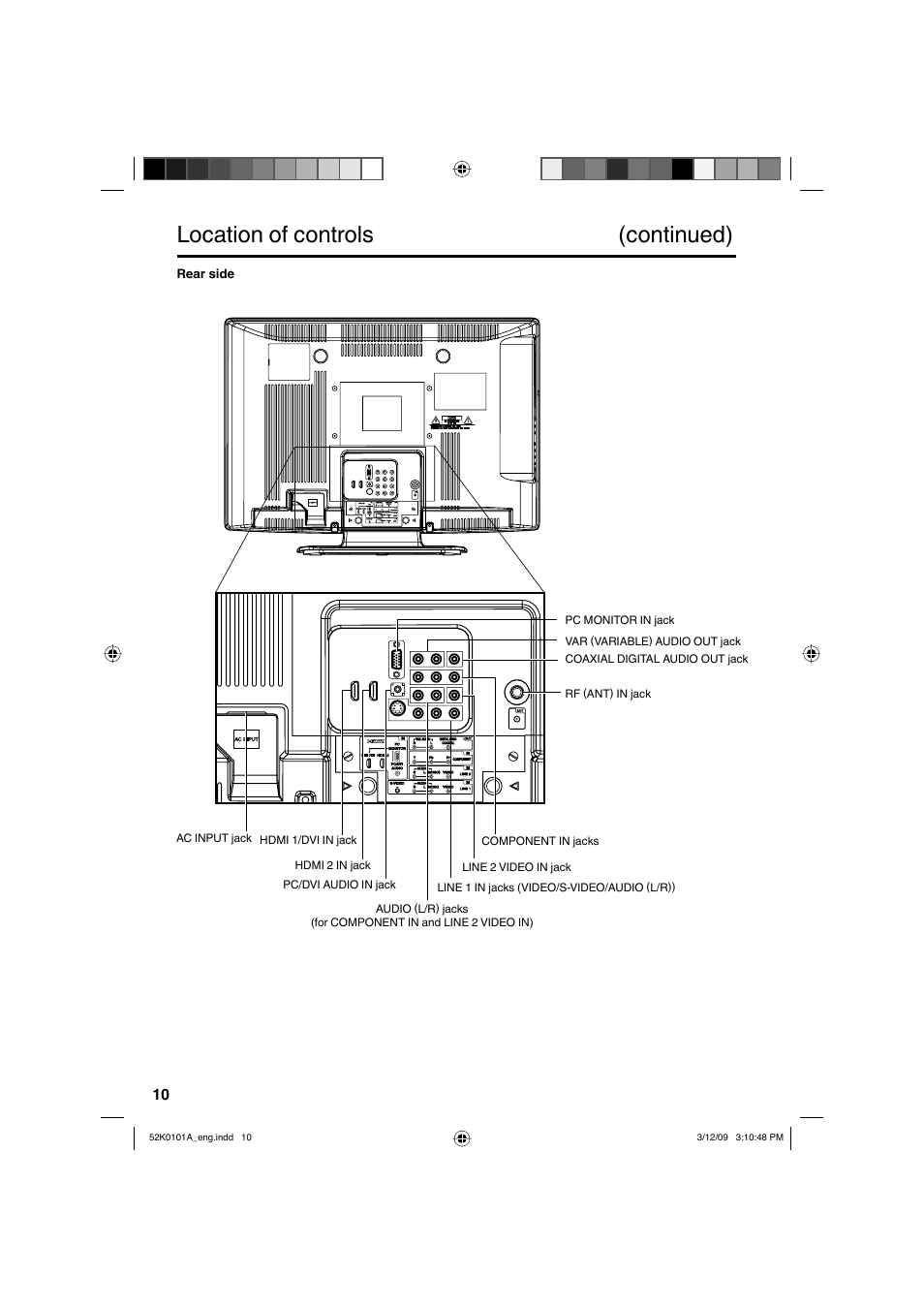 Location of controls (continued) | RCA L32HD35D User Manual | Page 10 / 48
