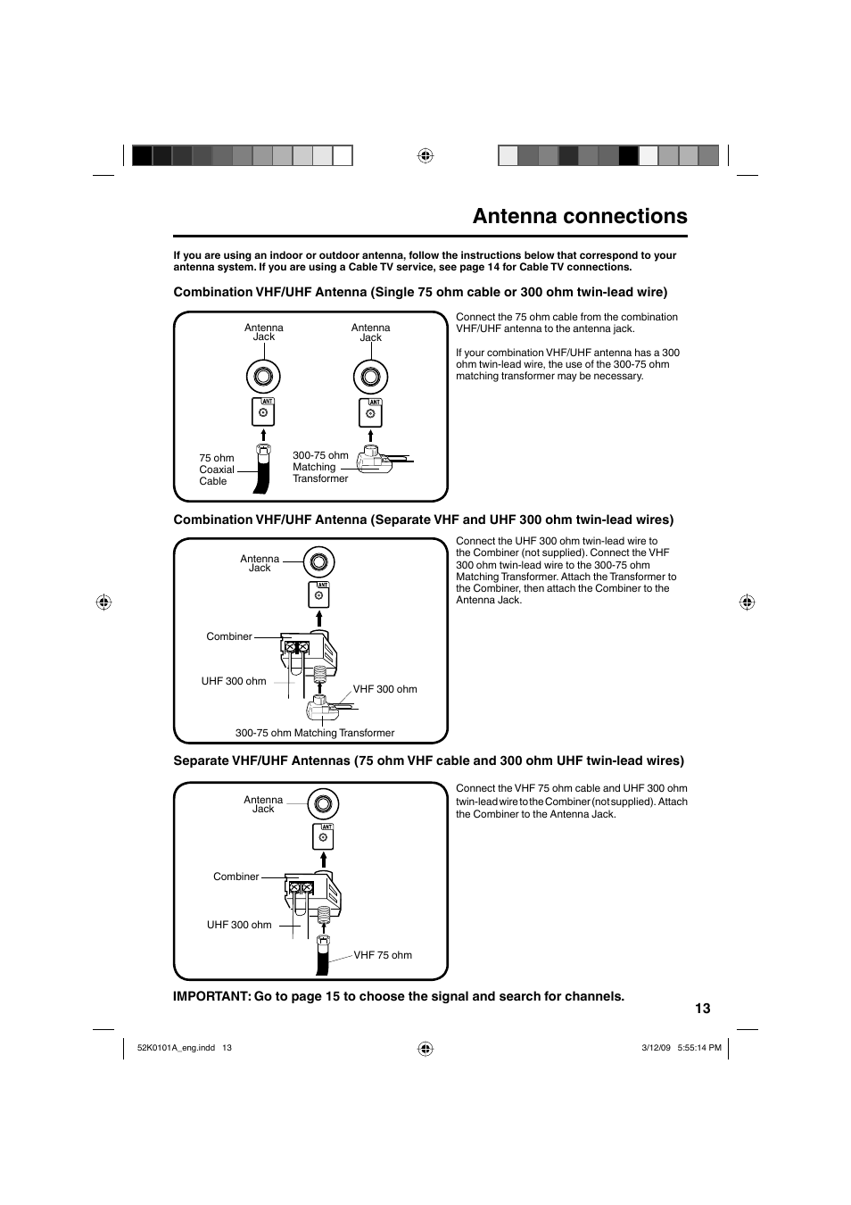 Antenna connections | RCA L32HD35D User Manual | Page 13 / 48
