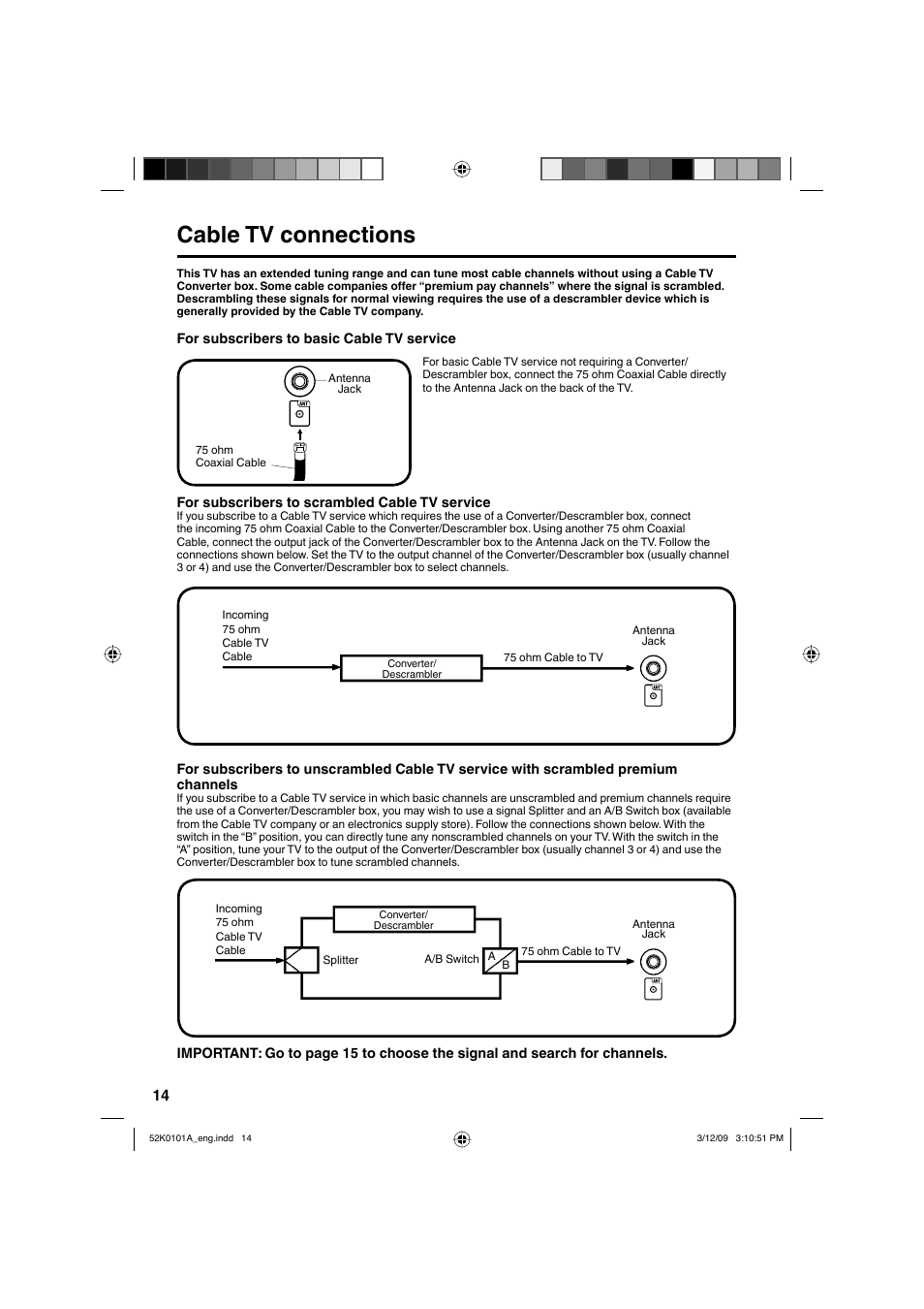 Cable tv connections | RCA L32HD35D User Manual | Page 14 / 48