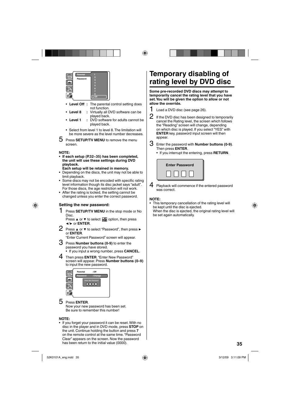 Temporary disabling of rating level by dvd disc | RCA L32HD35D User Manual | Page 35 / 48