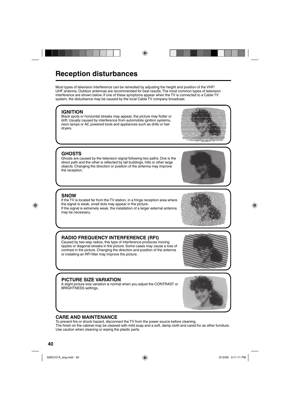 Reception disturbances | RCA L32HD35D User Manual | Page 40 / 48