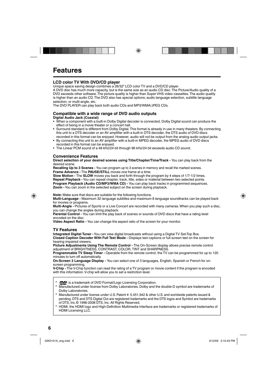 Features | RCA L32HD35D User Manual | Page 6 / 48