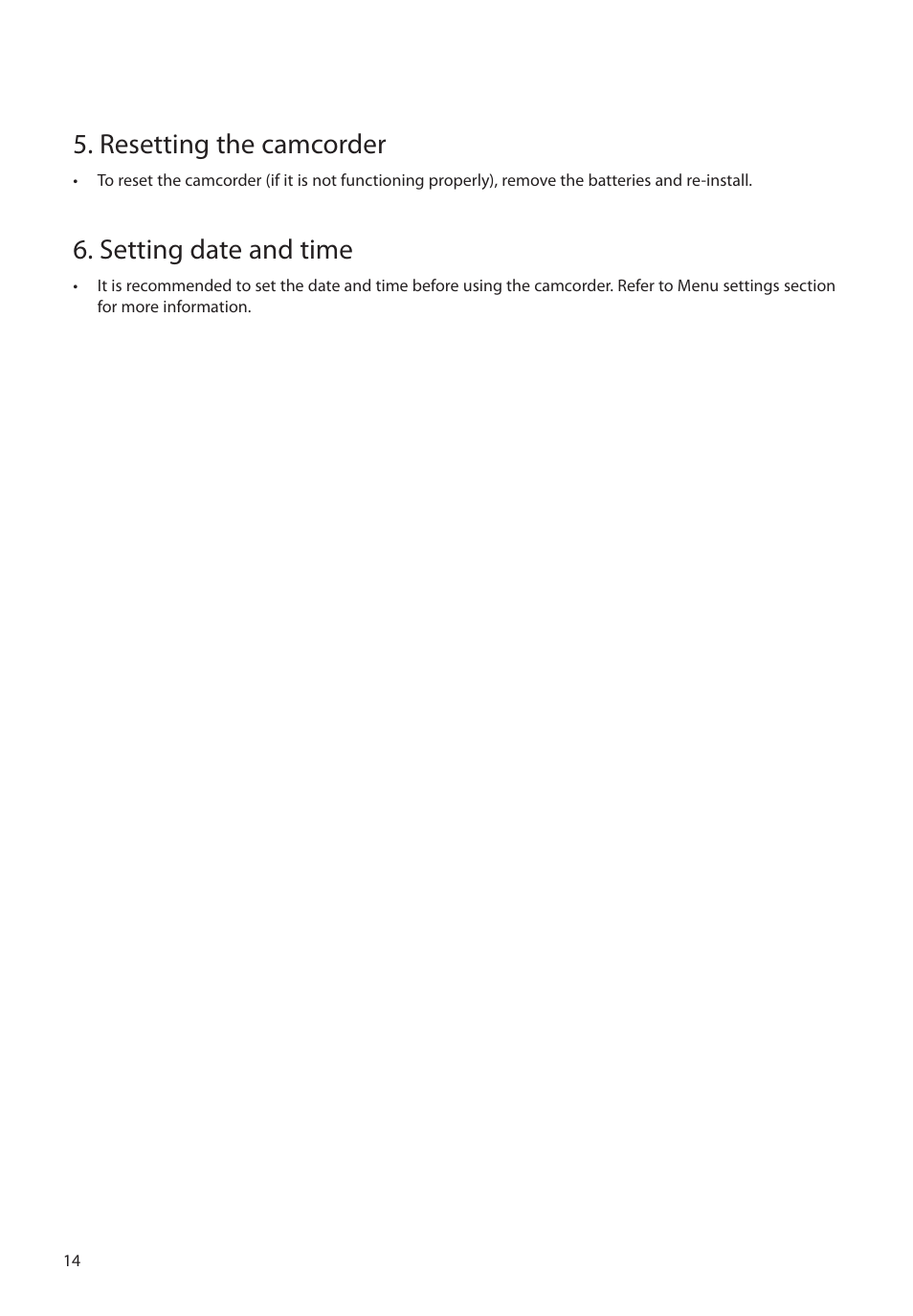 Resetting the camcorder, Setting date and time | RCA EZ2050 User Manual | Page 15 / 34
