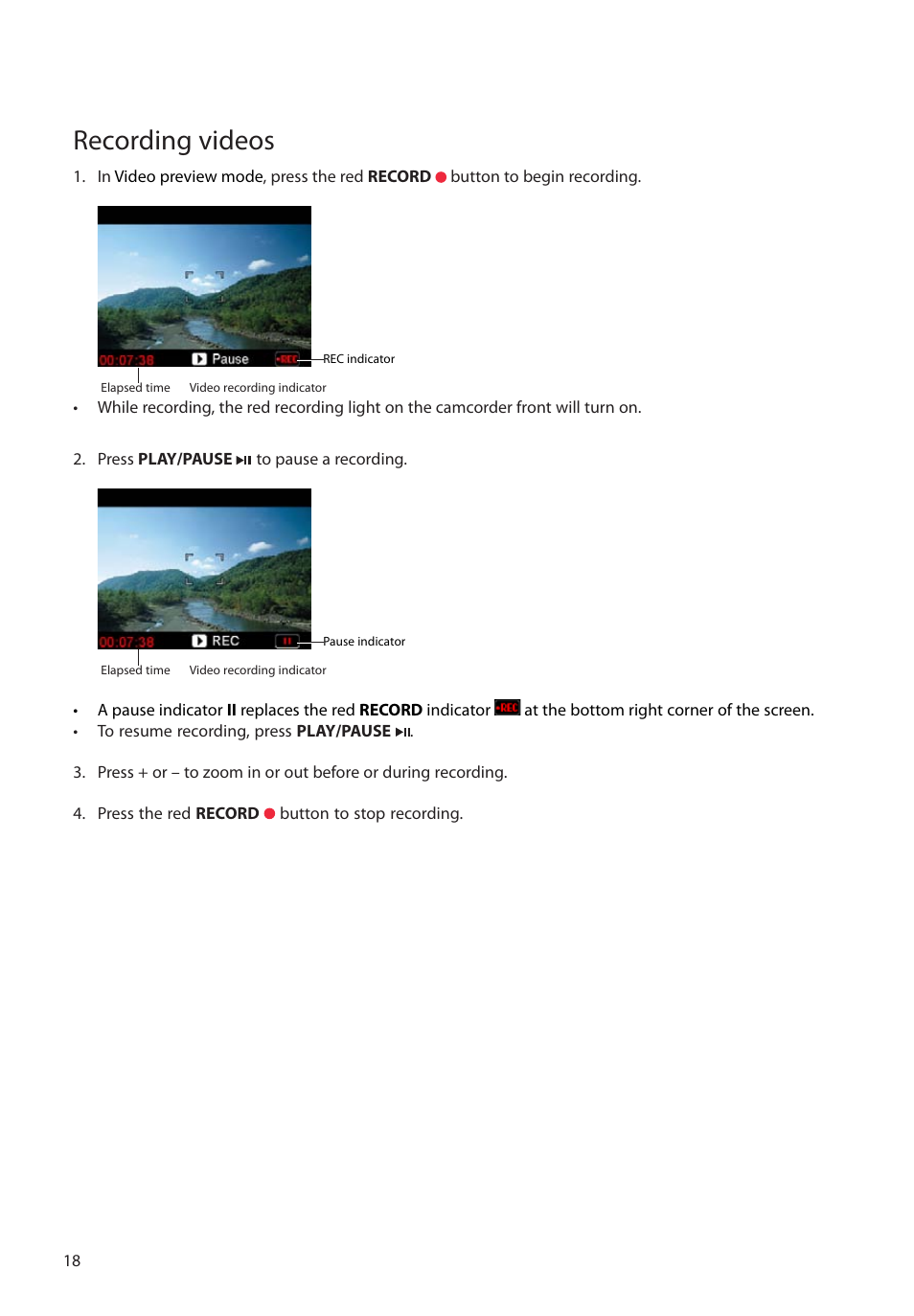 Recording videos | RCA EZ2050 User Manual | Page 19 / 34