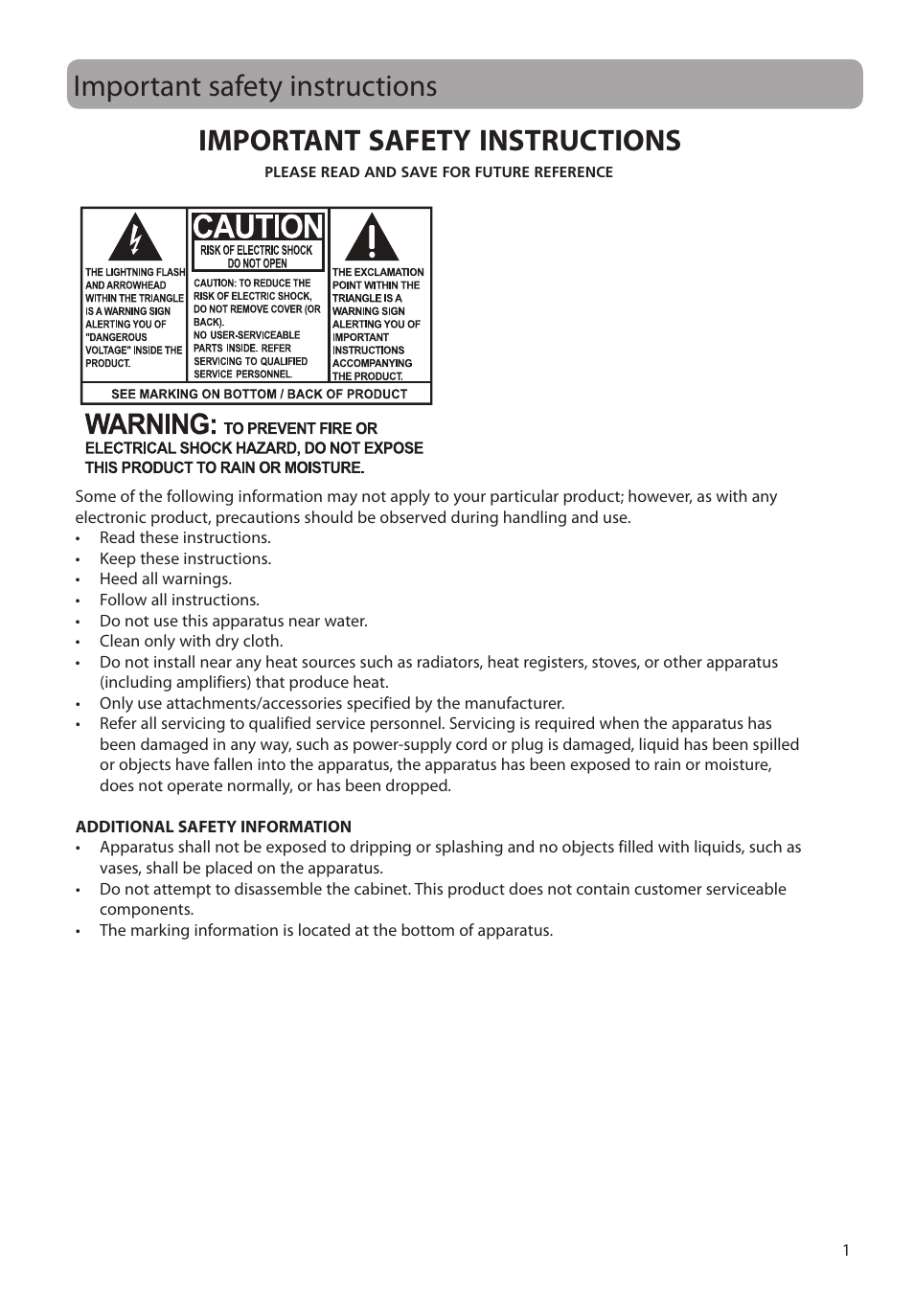 Important safety instructions | RCA EZ2050 User Manual | Page 2 / 34