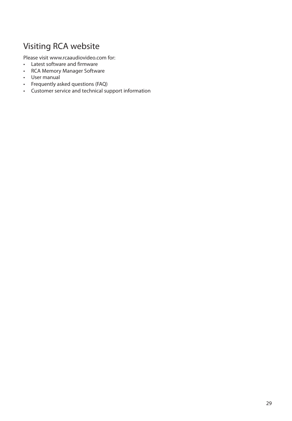 Visiting rca website | RCA EZ2050 User Manual | Page 30 / 34
