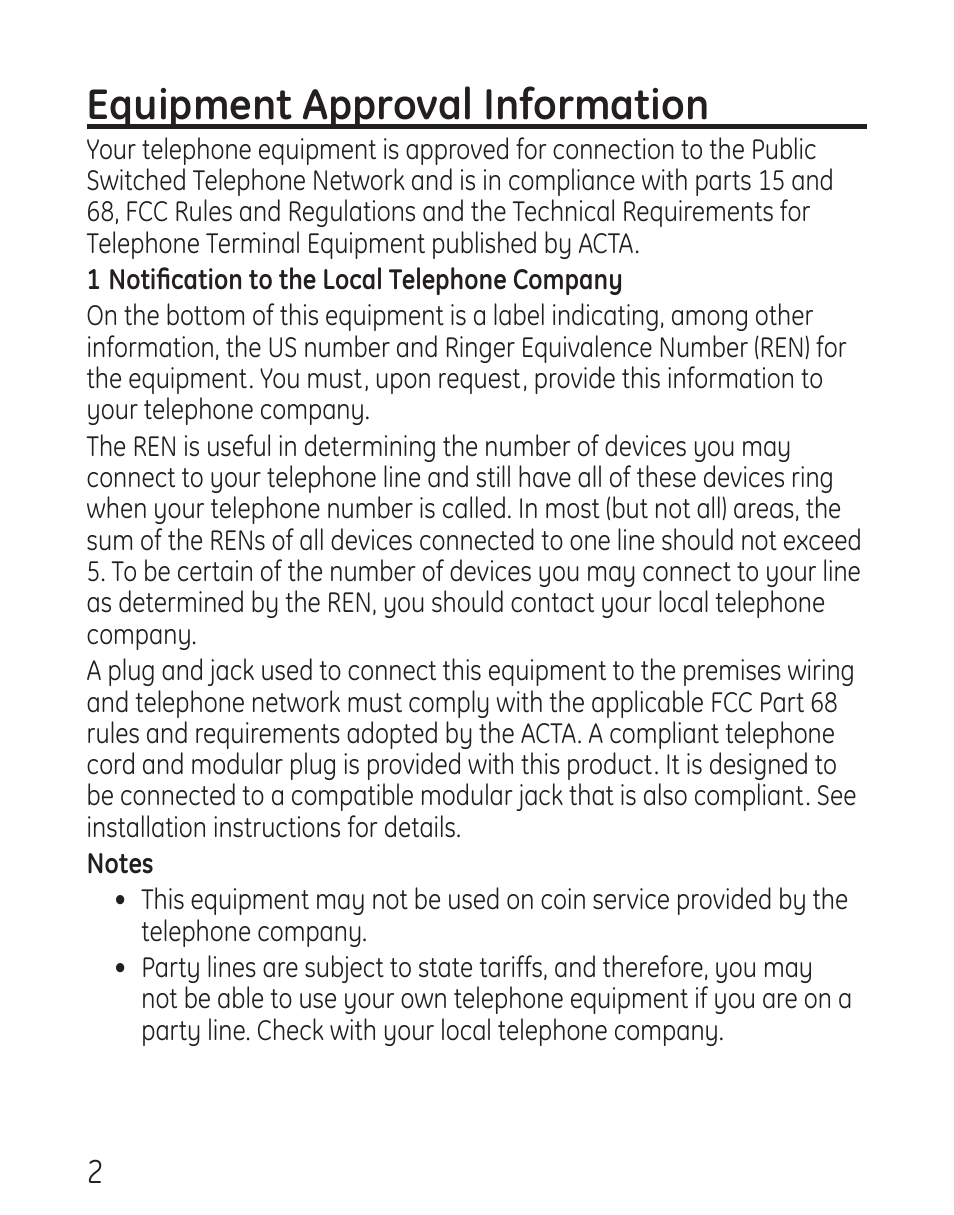 Equipment approval information | RCA 29578 User Manual | Page 2 / 72