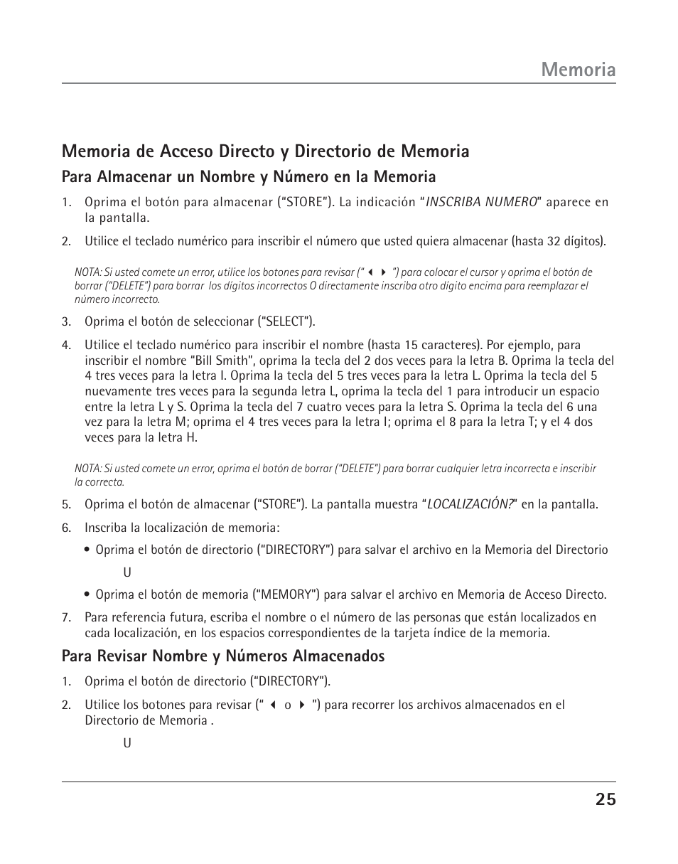 Para revisar nombre y números almacenados | RCA 25202 User Manual | Page 63 / 76