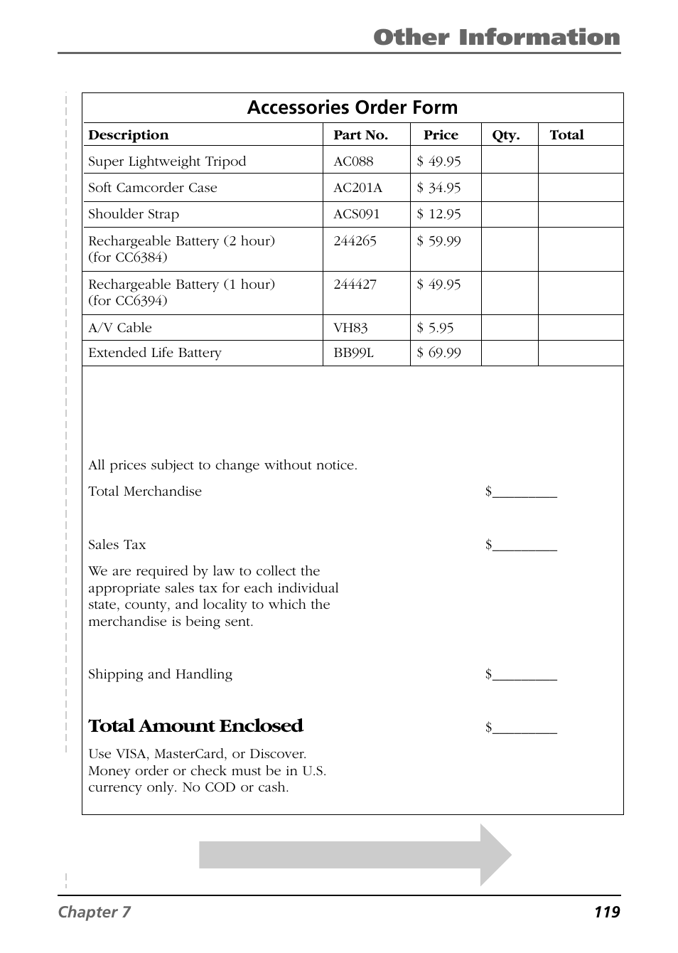 Accessories order form, Other information, Total amount enclosed | RCA CC6394 User Manual | Page 121 / 128