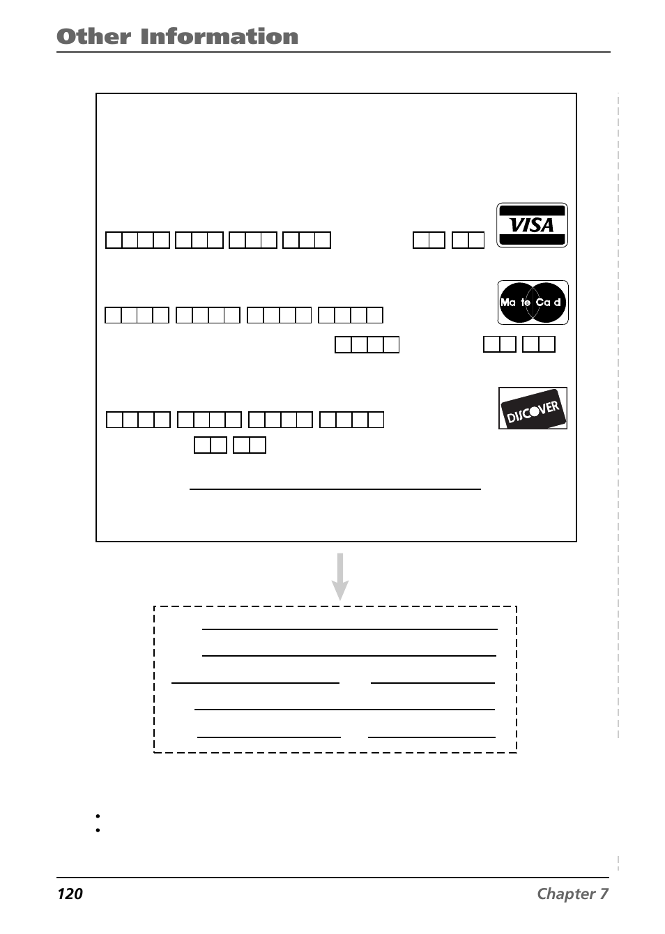 Other information, 120 chapter 7, Use your credit card | Detach here | RCA CC6394 User Manual | Page 122 / 128