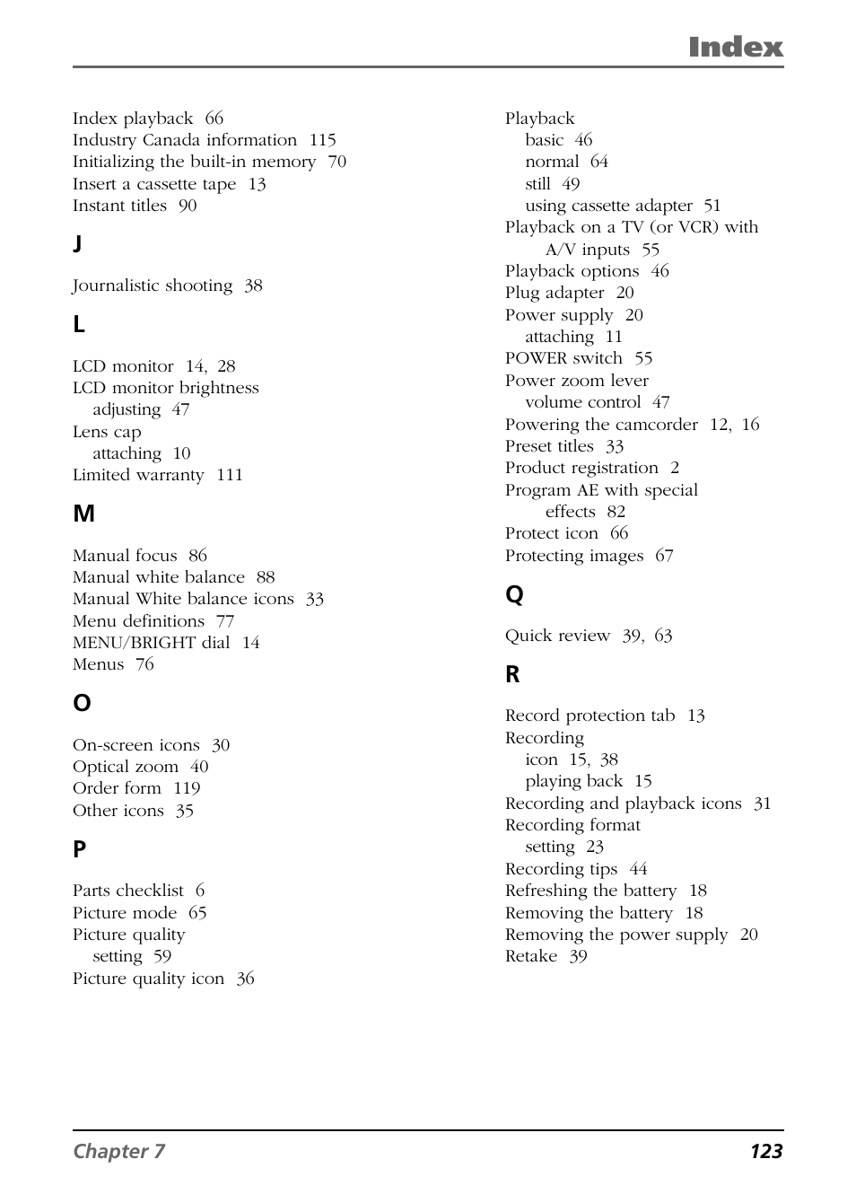 Index | RCA CC6394 User Manual | Page 125 / 128