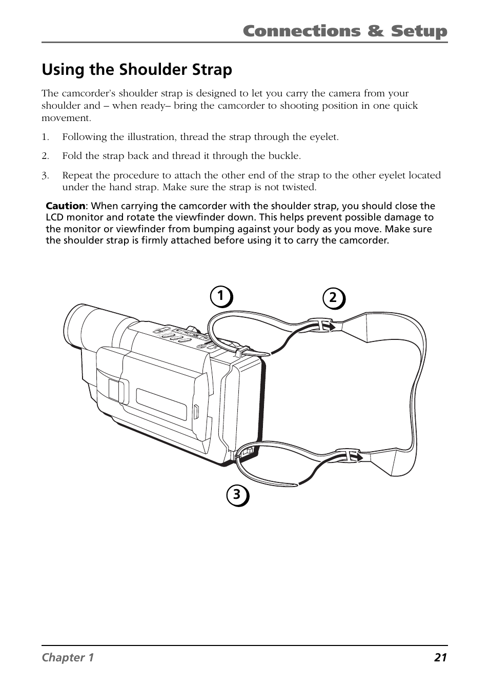 Using the shoulder strap, Connections & setup, Chapter 1 21 | RCA CC6394 User Manual | Page 23 / 128