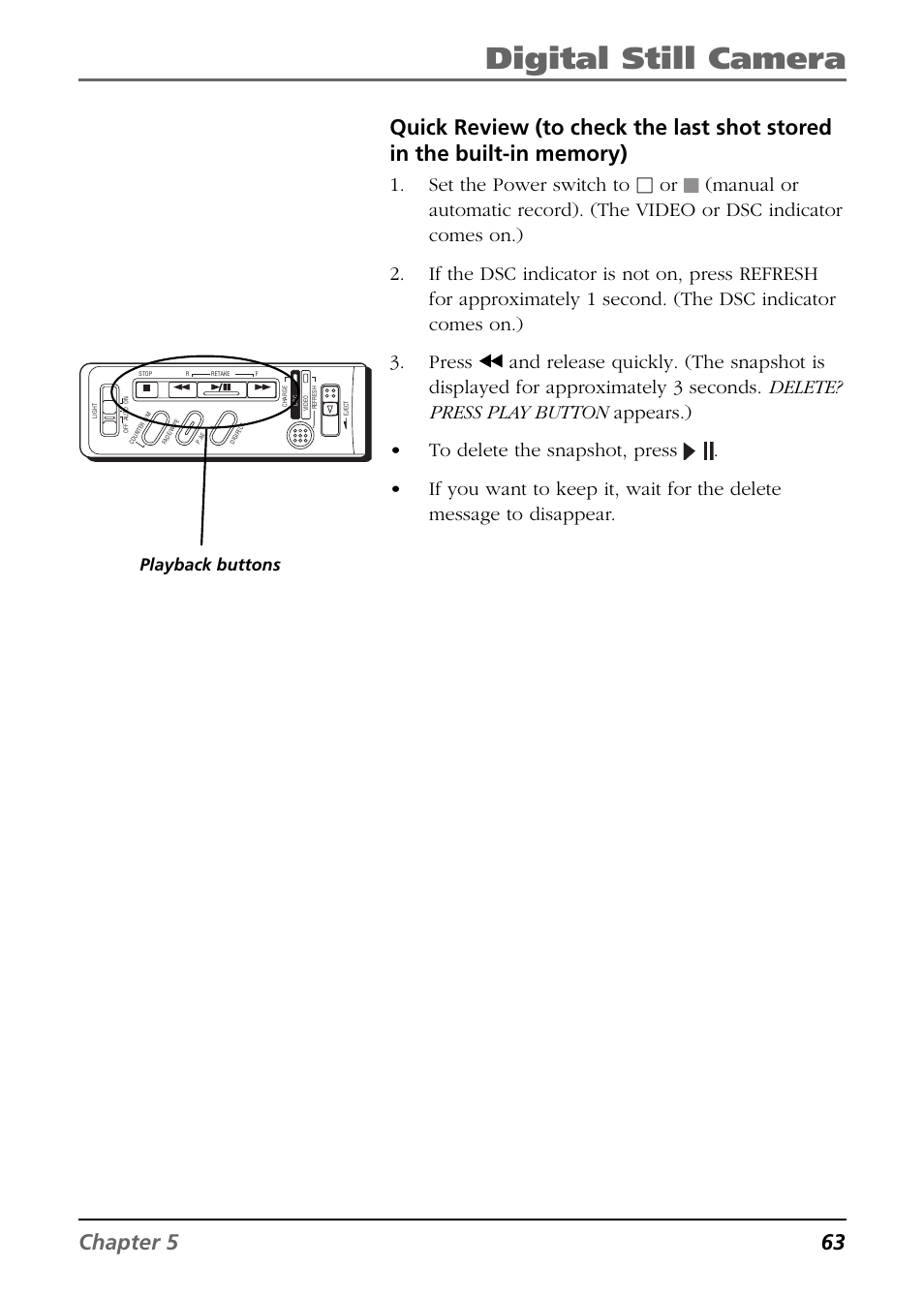 Digital still camera, Set the power switch to, Playback buttons | RCA CC6394 User Manual | Page 65 / 128