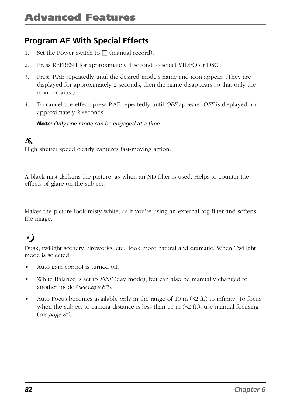 Program ae with special effects, Advanced features | RCA CC6394 User Manual | Page 84 / 128