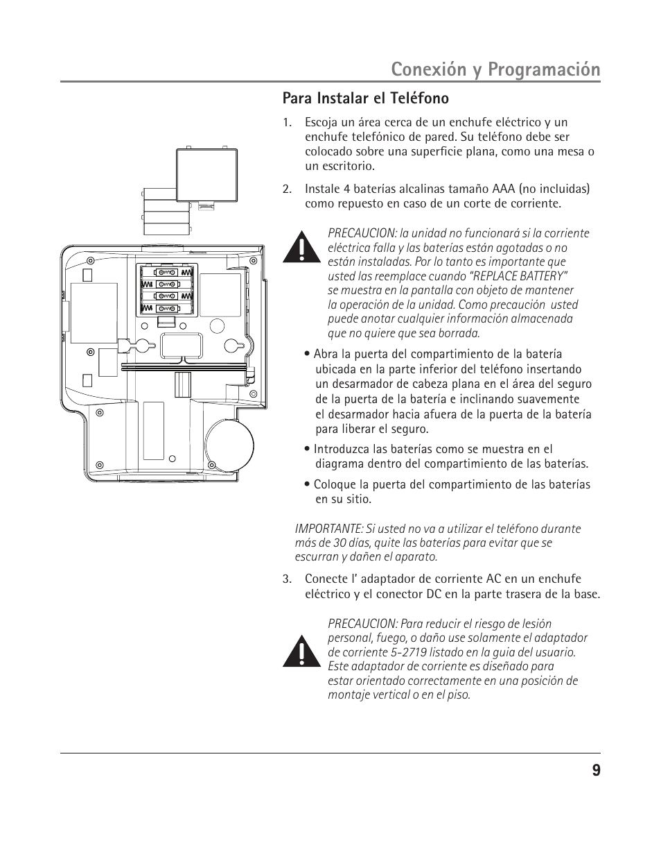 Conexión y programación, Para instalar el teléfono | RCA 25205 User Manual | Page 10 / 96