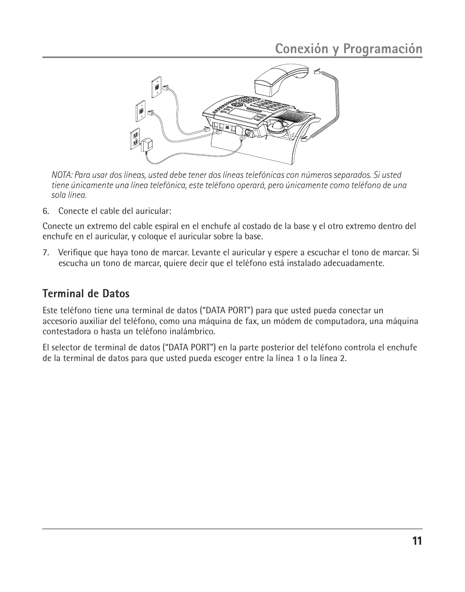 Conexión y programación, Terminal de datos | RCA 25205 User Manual | Page 12 / 96