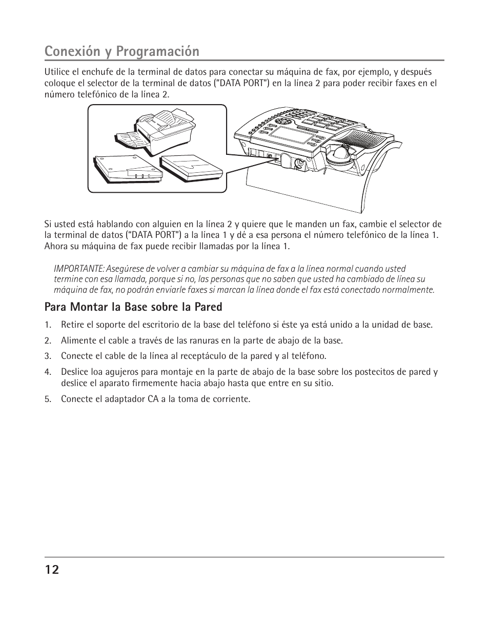 Conexión y programación, Para montar la base sobre la pared | RCA 25205 User Manual | Page 13 / 96