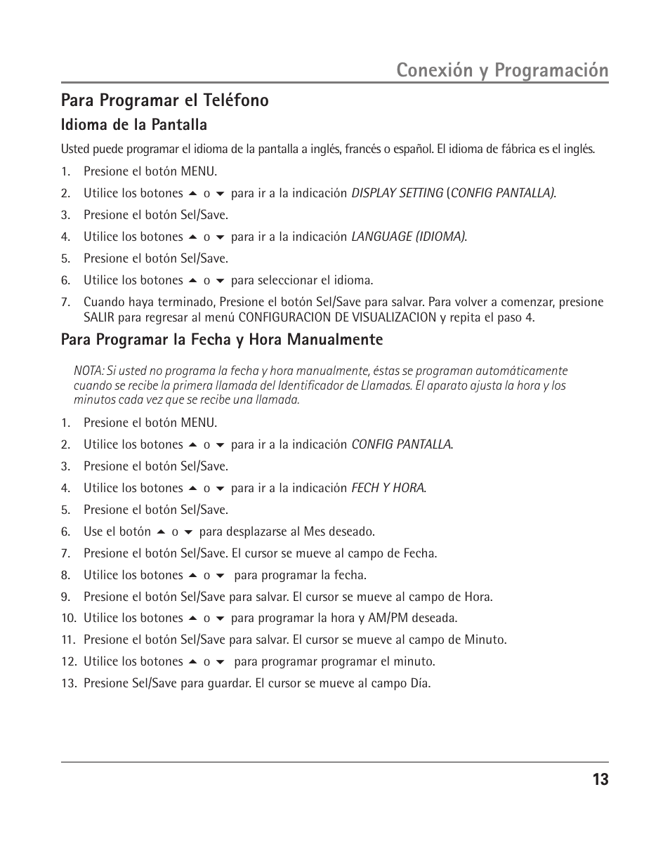 Conexión y programación, Para programar el teléfono | RCA 25205 User Manual | Page 14 / 96