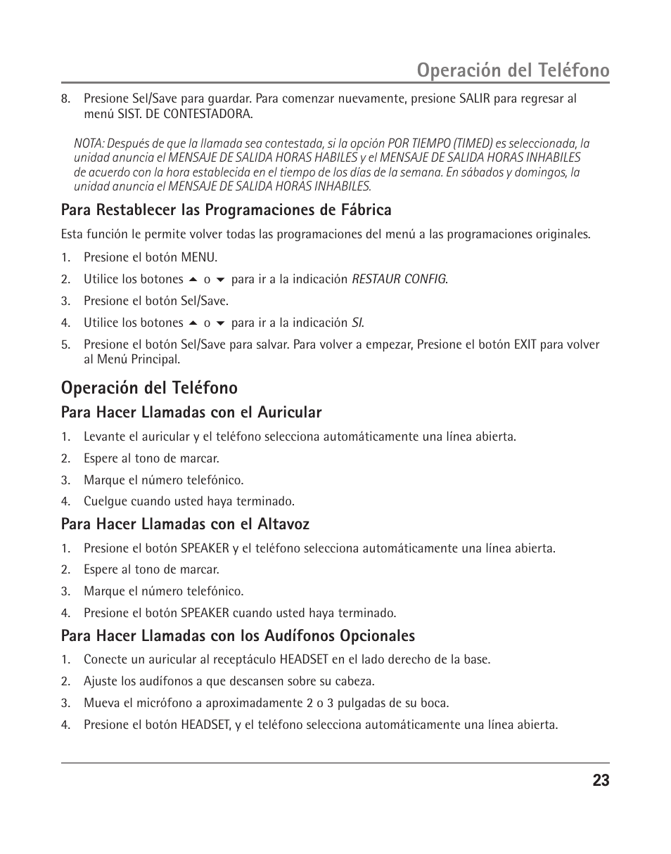 Operación del teléfono | RCA 25205 User Manual | Page 24 / 96