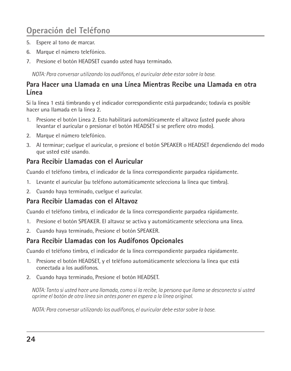 Operación del teléfono | RCA 25205 User Manual | Page 25 / 96
