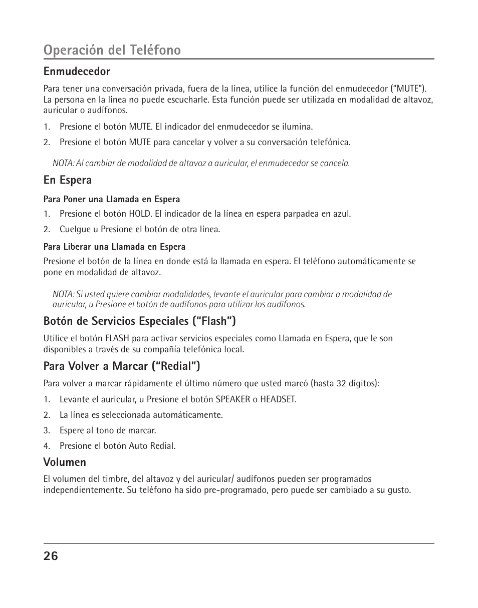 Operación del teléfono | RCA 25205 User Manual | Page 27 / 96