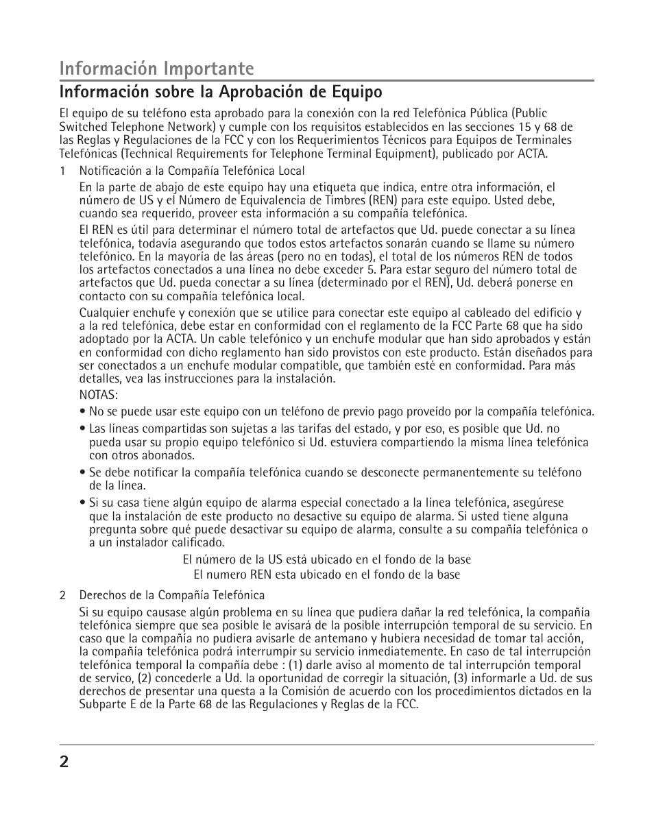 Información importante, 2información sobre la aprobación de equipo | RCA 25205 User Manual | Page 3 / 96