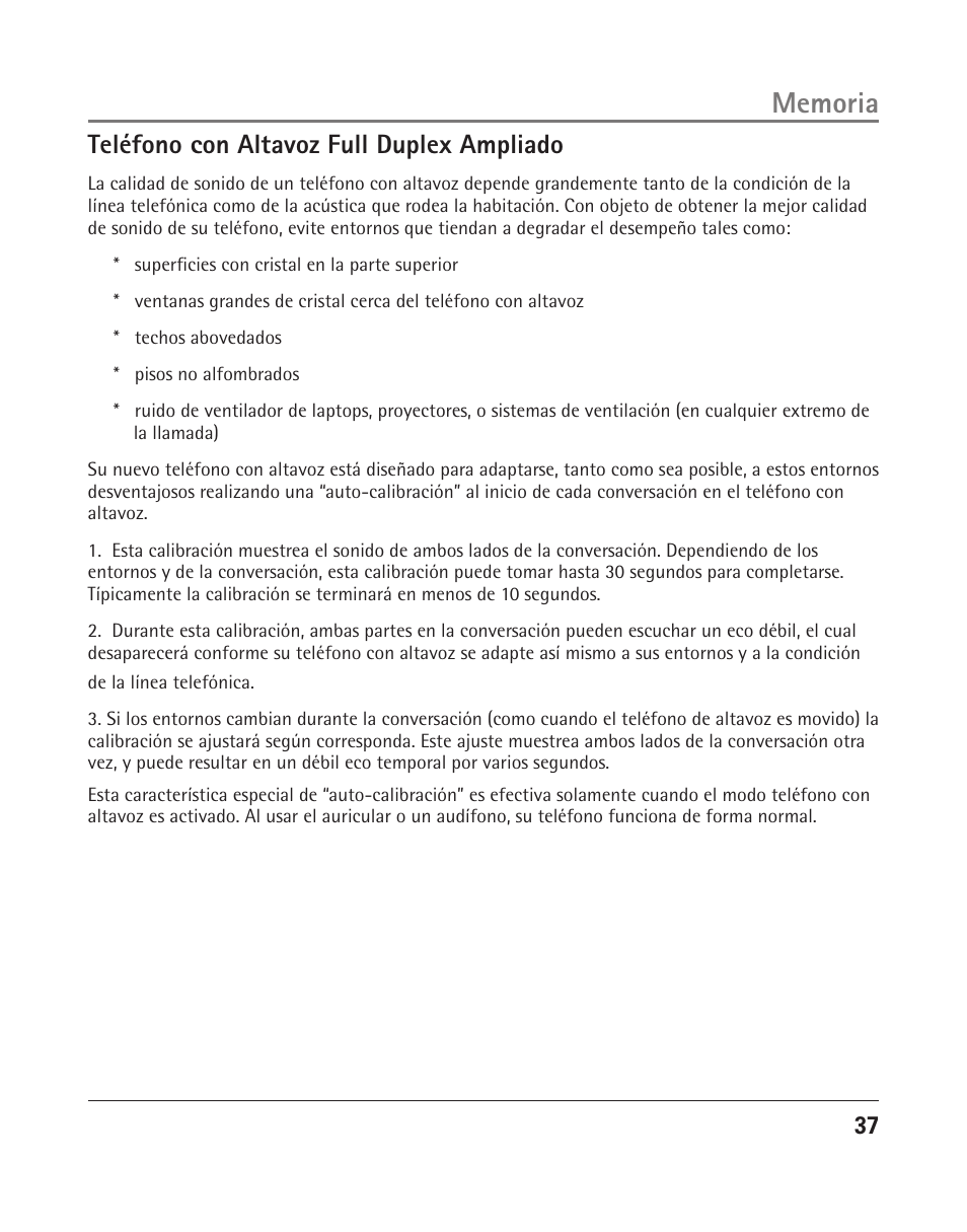 Teléfono con altavoz full duplex ampliado | RCA 25205 User Manual | Page 38 / 96