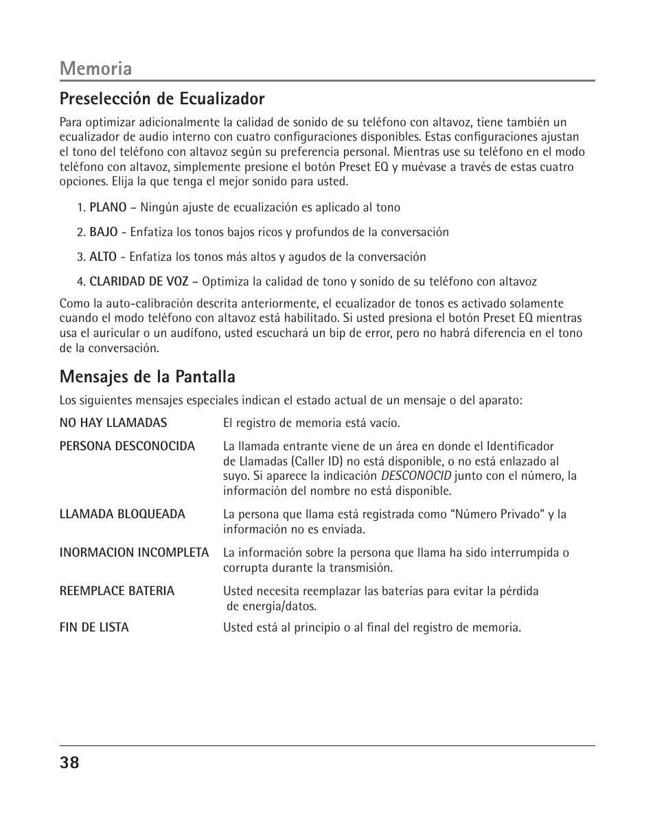 3 preselección de ecualizador, Mensajes de la pantalla | RCA 25205 User Manual | Page 39 / 96