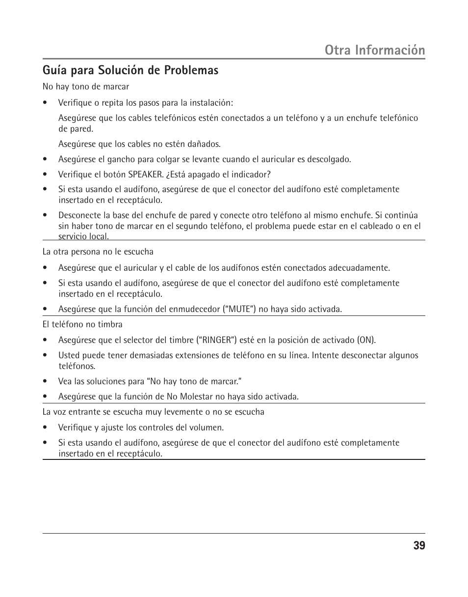 Otra información, Guía para solución de problemas | RCA 25205 User Manual | Page 40 / 96